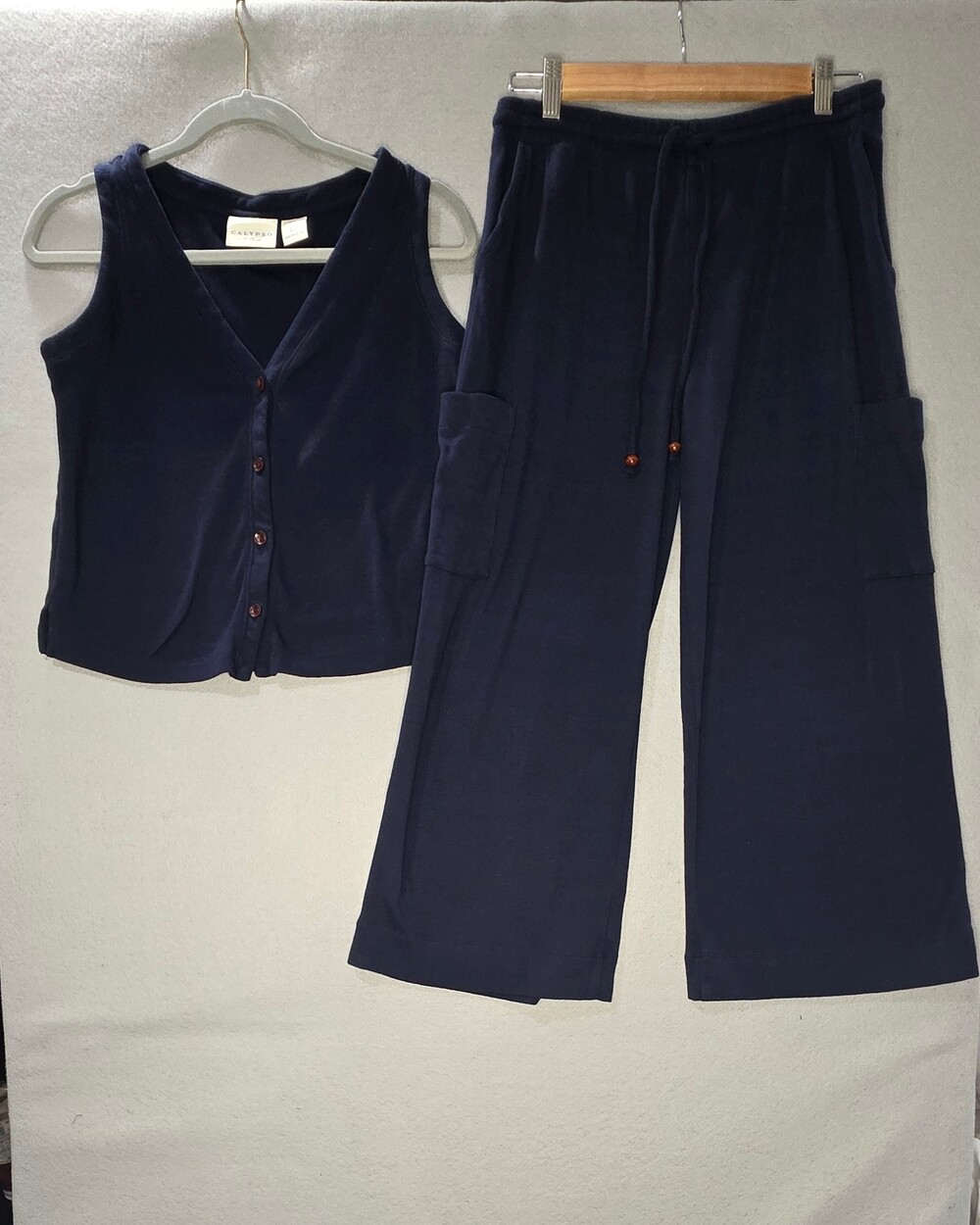 Calypso St Barth Navy Ribbed Set - Size Small - Old Money Coastal Grandmother
